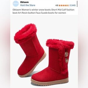 Women's Red Faux Suede Winter Boots